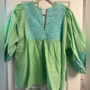 NWT J.Marie Gingham Embroidered Top
